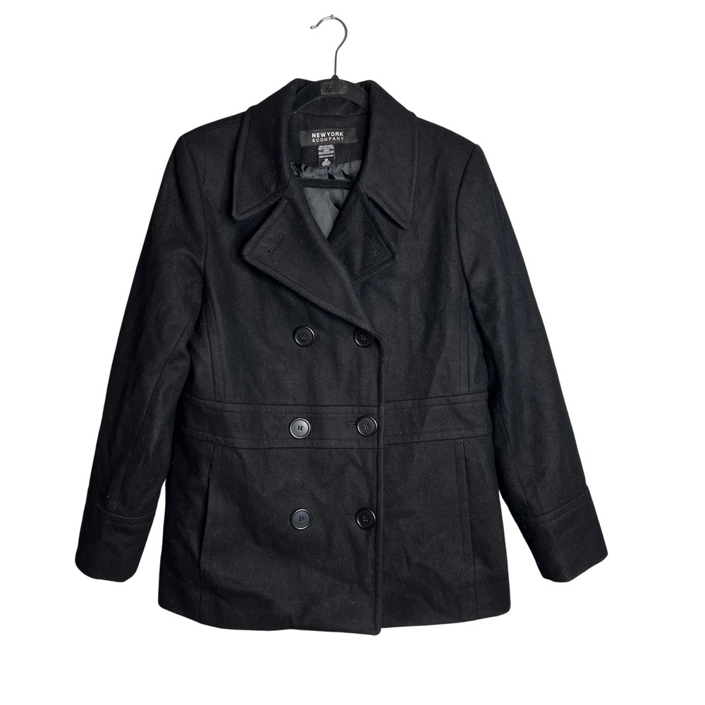 New York & Company Black Wool‎ Blend Pea Coat Womens Size 10 Double Breasted